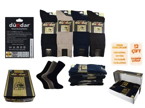 Dikişsiz Yıkamalı Kokulu Kaşmir Özel Kışlık Çorap 12'li Dündar 4223