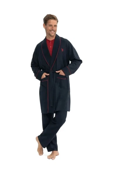 Erkek Çeyizlik 5li Sabahlıklı Pijama Takım Lacivert U.s Polo Assn. 12040