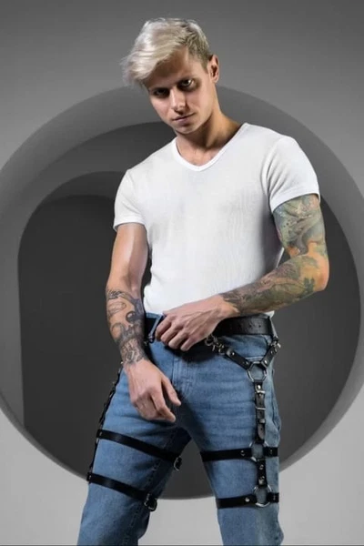 Erkek Deri Bel Çift Bacak Bandı Harness missisX 88037