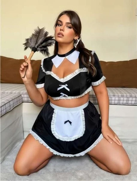 Gömlek Yaka Büstiyerli Fantazi Büyük Beden Hizmetçi Kostümü Real Passione 19030