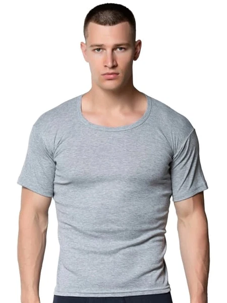 Gri Kısa Kollu Ribana Bisiklet Yaka Erkek Atlet 6lı Gümüş 3101 - 6 Adet