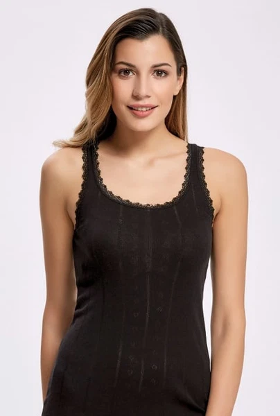 Jakarlı Dantelli Geniş Askılı Kadın Atlet İlke 2024