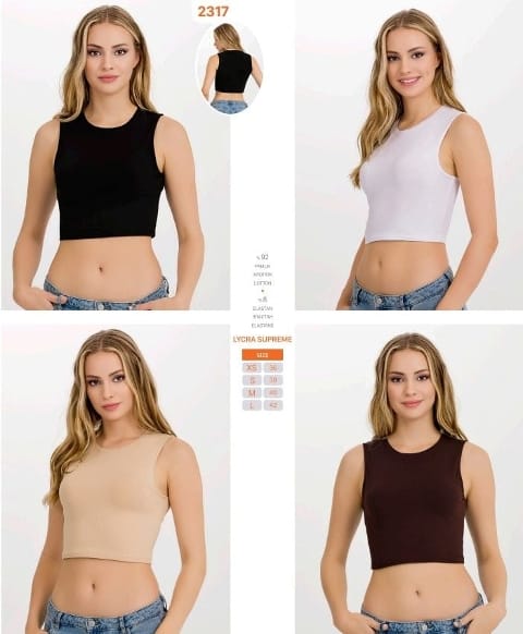 Likralı Kolsuz Kadın Crop T-Shirt İlke 2317