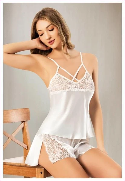 İnce Askılı Dantel Yırtmaçlı Saten Şort Pijama Takımı Miss Laris 3129