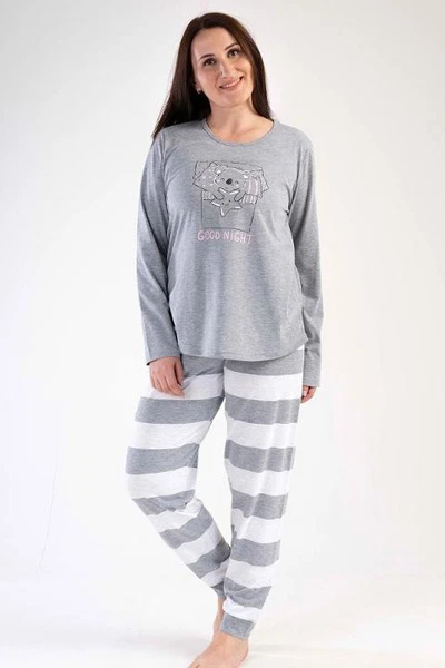 Kadın Pijama Takımı Gri Melanj Uzun Kollu Koala Baskılı Çizgili Alt Vienetta K303154