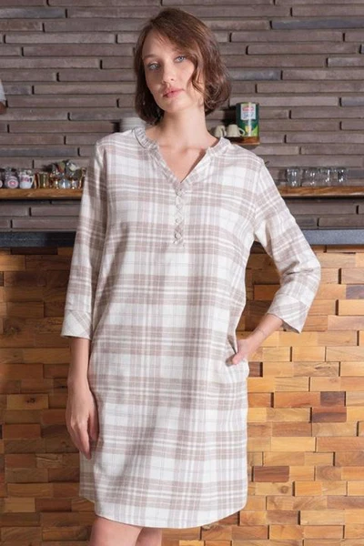 Ekoseli Yarım Kollu Düğmeli Kadın Elbise Vienetta K405110