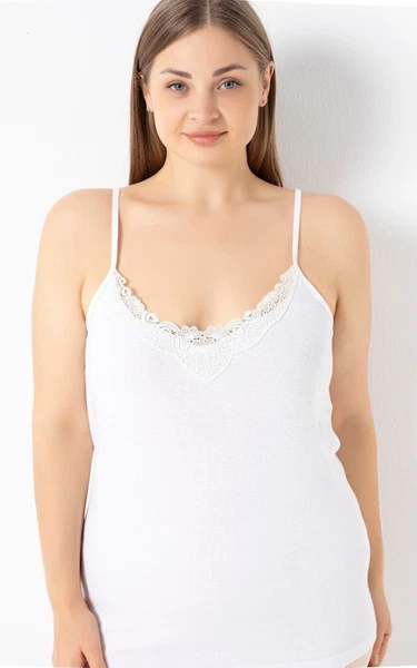 Kadın Büyük Beden Ribana İnce Askılı Gipür Yakalı Atlet Öztaş 2010-A