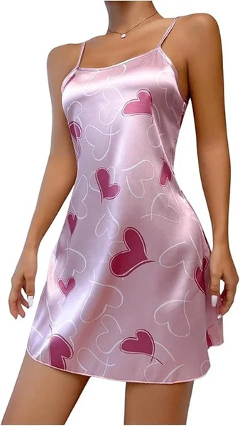 Kalpli İnce Askılı Kısa Saten Gecelik Ruselin 2217