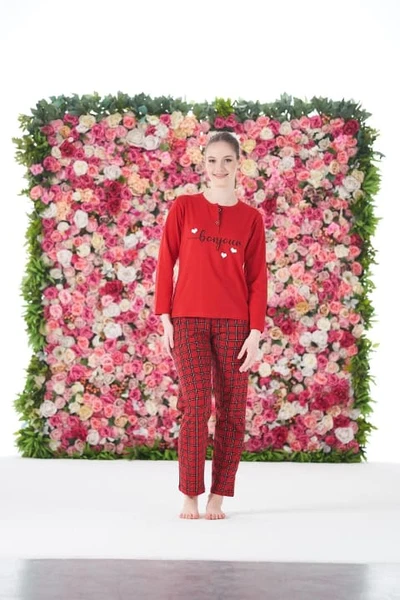 Kalpli Kareli Kısa Kollu Penye Lycra Kadın Pijama Takımı Estiva 25173