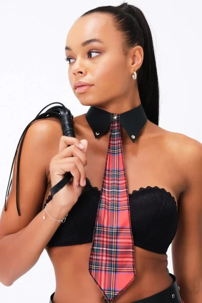 Fantazi Kareli Kravat Deri Kırbaç Vonda Wear 51165