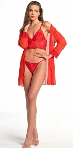 Kırmızı Sabahlıklı Dantel Bra Alt-üst Iç Giyim Takımı Nathalie T-4003