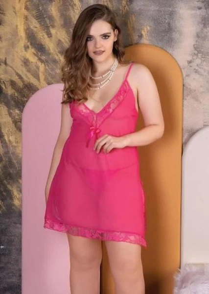 Kısa Fantezi Büyük Beden Fuşya Gecelik İzabel 4013
