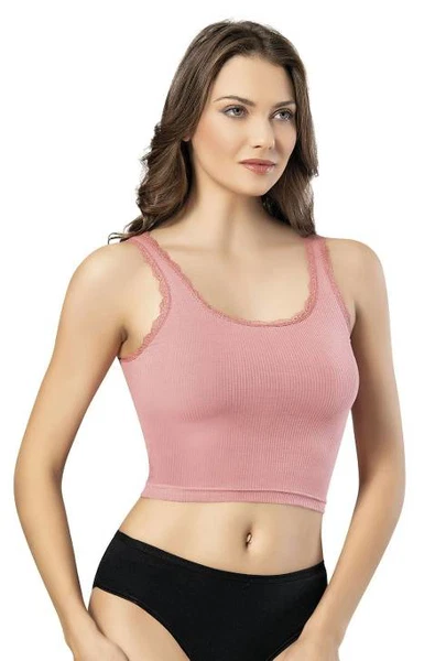 Kaşkorse Tırnak Dantelli Geniş Askılı Crop Kota 6438