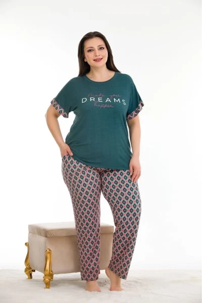 Koyu Yeşil Büyük Beden Kısa Kollu Pijama Takımı Lady 10932