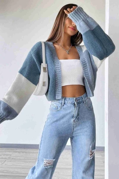 Düşük Omuzlu Yumuşak Dokulu Salaş Triko Hırka Merry See MS4418 Çok Renkli