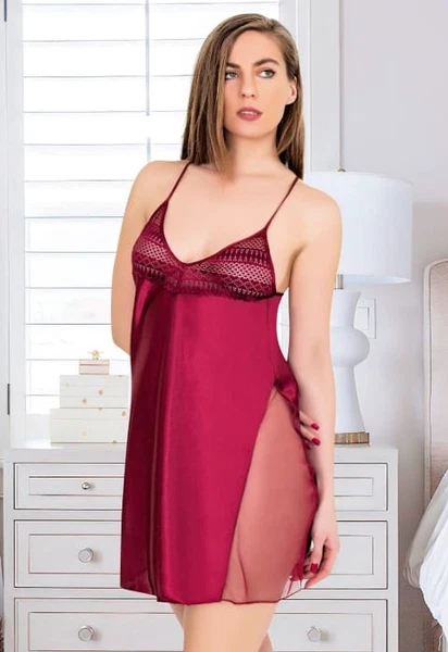 Transparan Yırtmaçlı Saten Gecelik Miss Laris 2097