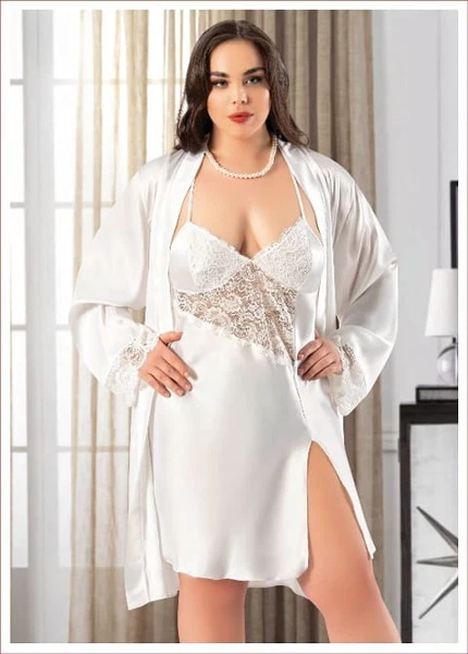 Göğüs Dantelli Büyük Beden Kadın İkili Saten Takım Miss Laris 6018