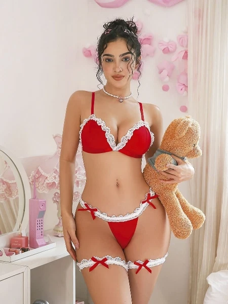 Fırfırlı Kırmızı Sütyen Takım NightLight 7038-1