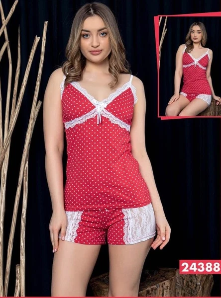 Dantelli Askılı Şortlu Kadın Pijama Takım Polkan 24388