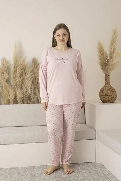 Puantiyeli Büyük Beden Yazlık Uzun Kollu Viskon Kadın Pijama Takımı Estiva 25145