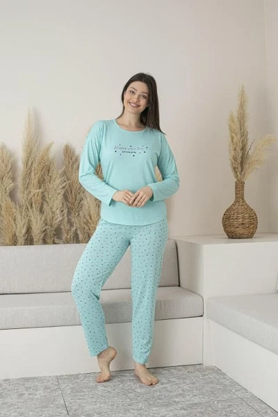 Puantiyeli Uzun Kollu Yazlık Viskon Kadın Pijama Takımı Estiva 25110