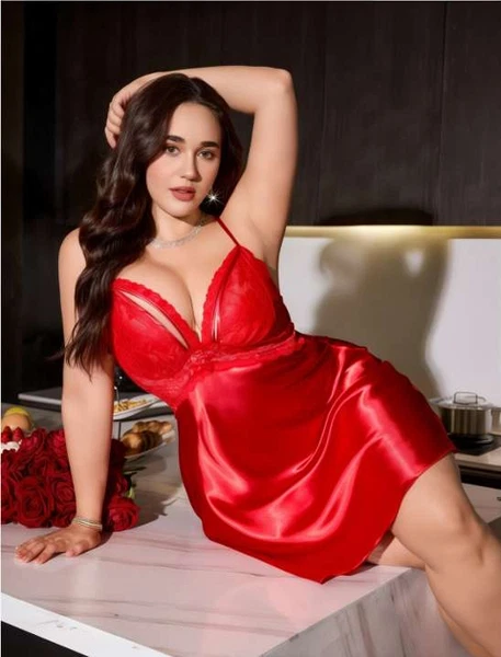 Saten Kırmızı Dantelli Büyük Beden Seksi Gecelik Real Passione 11014