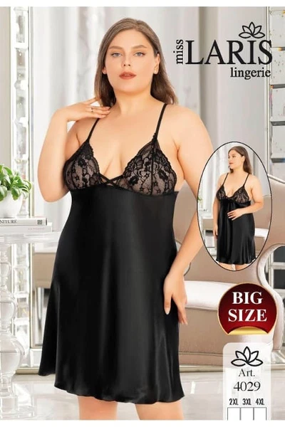Saten Gecelik Siyah Büyük Beden Miss Laris 4029