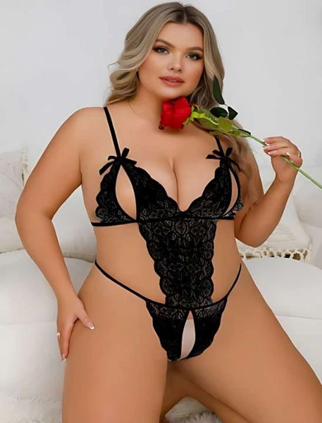 Siyah Dantelli Seksi Büyük Beden Babydoll Real Passione 10007