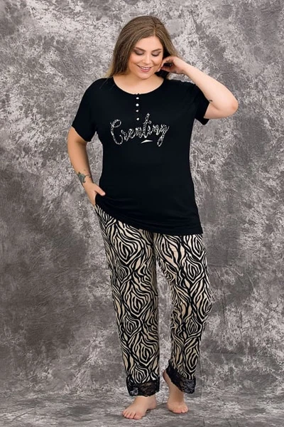 Siyah Renk Zebra Desenli Büyük Beden Anne Pijama Takımı Lady 10982