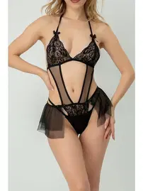 Tül Midi Etekli Siyah Fantezi Babydoll SHE 2107