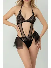 Tül Midi Etekli Siyah Fantezi Babydoll SHE 2107