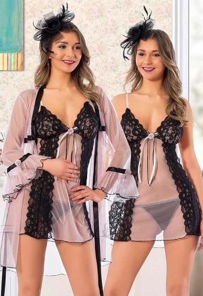 Tül Sabahlıklı Dantelli Mint Yeşil Siyah Kadın Fantezi Gecelik Takımı Asimod MissisX 4072