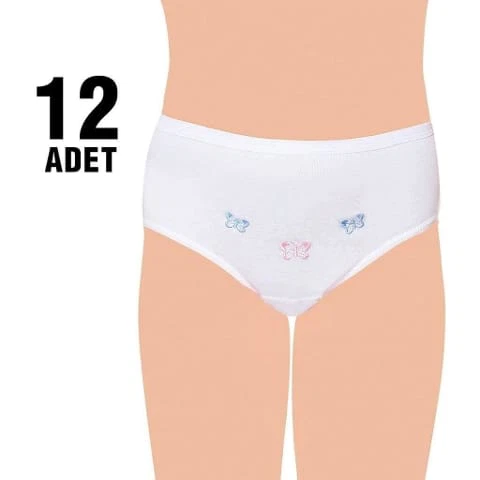 İnce Bel İşlemeli Kız Çocuk Slip Külot 12'li Tutku 821