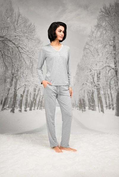 Uzun Kollu Dantel V Yaka Kadın Pijama Takım Doreanse 26K4105