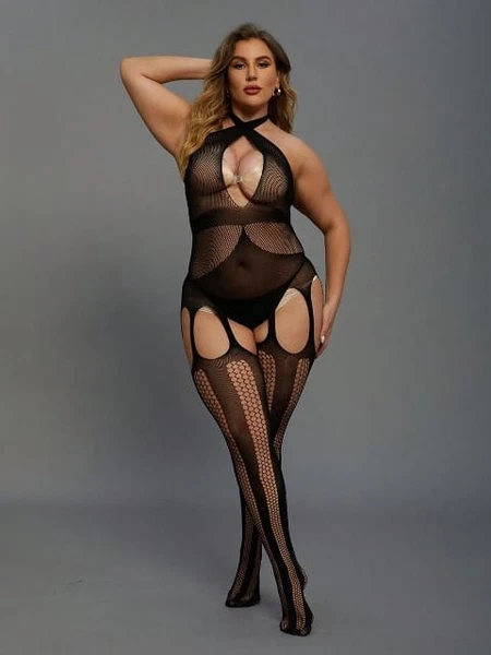 Büyük Beden Jartiyer Görünümlü Fantazi Vücut Çorabı Vivaldy 3020