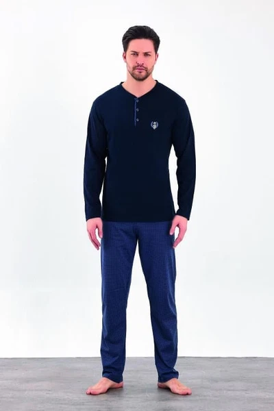 Yakası Düğmeli Desenli Uzun Kollu Düğmeli Penye Erkek Pijama Takımı Estiva 25287