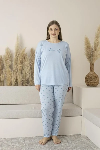 Yıldız Desenli Uzun Kollu Viskon Büyük Beden Kadın Pijama Takımı Estiva 25146