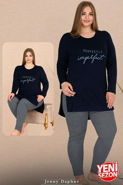 Yırtmaçlı Uzun Kollu Yuvarlak Yaka Büyük Beden Kadın Pijama Takımı Lady 11311