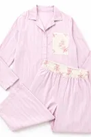 6 Parça Viskon Dokuma Floral Bridal Homewear Set Bella Notte BNL-PJ-2601 Pembe görsel 4