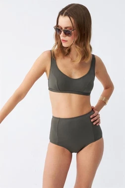 Akbeniz Kadın Basic Haki Pedli Yüksek Bel Bikini Takımı 35017