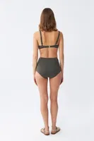 Akbeniz Kadın Basic Haki Pedli Yüksek Bel Bikini Takımı 35017 Haki detay görünüm