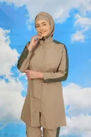 Akbeniz Kadın Pantolonlu Kolu Şeritli Tam Tesettür Mayo Bej 31065 Bej