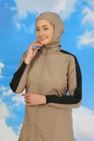 Akbeniz Kadın Pantolonlu Kolu Şeritli Tam Tesettür Mayo Bej 31066 Bej görsel 4