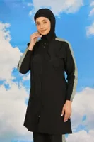 Akbeniz Kadın Pantolonlu Kolu Şeritli Tam Tesettür Mayo Siyah 31066 Siyah farklı açı
