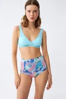 Akbeniz Kadın Pedli Üst Tropik Desenli Yüksek Bel Bikini Takımı - Buz Mavisi 35016 Buz Mavisi görsel 4