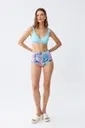 Akbeniz Kadın Pedli Üst Tropik Desenli Yüksek Bel Bikini Takımı - Buz Mavisi 35016
