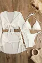 Angelsin Bağlamalı Alt Üst Pareo Üçgen 4'lü Brezilya Bikini Takım Set(Çıkartılabilir Kaplı) Beyaz MS4395-1000
