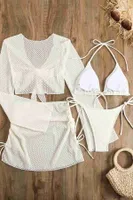 Angelsin Bağlamalı Alt Üst Pareo Üçgen 4'lü Brezilya Bikini Takım Set(Çıkartılabilir Kaplı) Beyaz MS4395-1000 Beyaz görsel 5