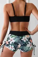 Büzgü Ayarlı Baskılı Deniz Şortu Bikini Alt Angelsin MS43888 Somon Siyah detay görünüm