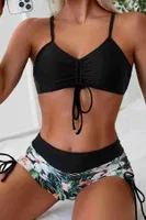 Büzgü Ayarlı Baskılı Deniz Şortu Bikini Alt Angelsin MS43888 Somon Siyah farklı açı